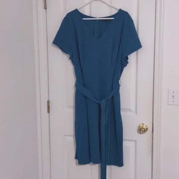 puro lino dresses Puro Lino 100% Linen White Blue Midi shift dress Made in Italy Large VV